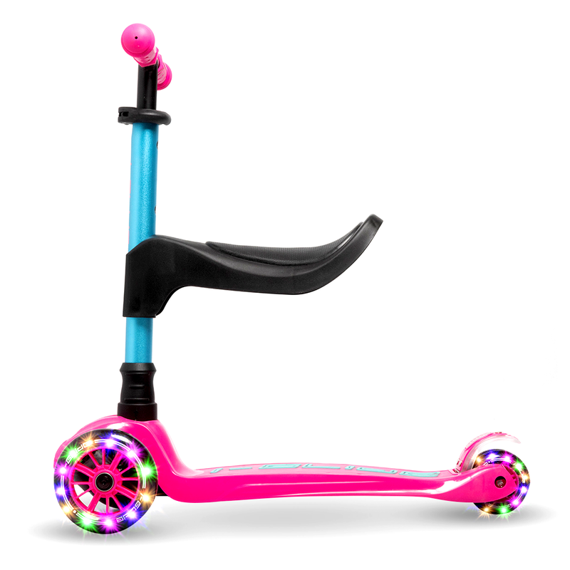 i-Glide 3 Wheel Kids Scooter Pink/Aqua with Toddler Seat
