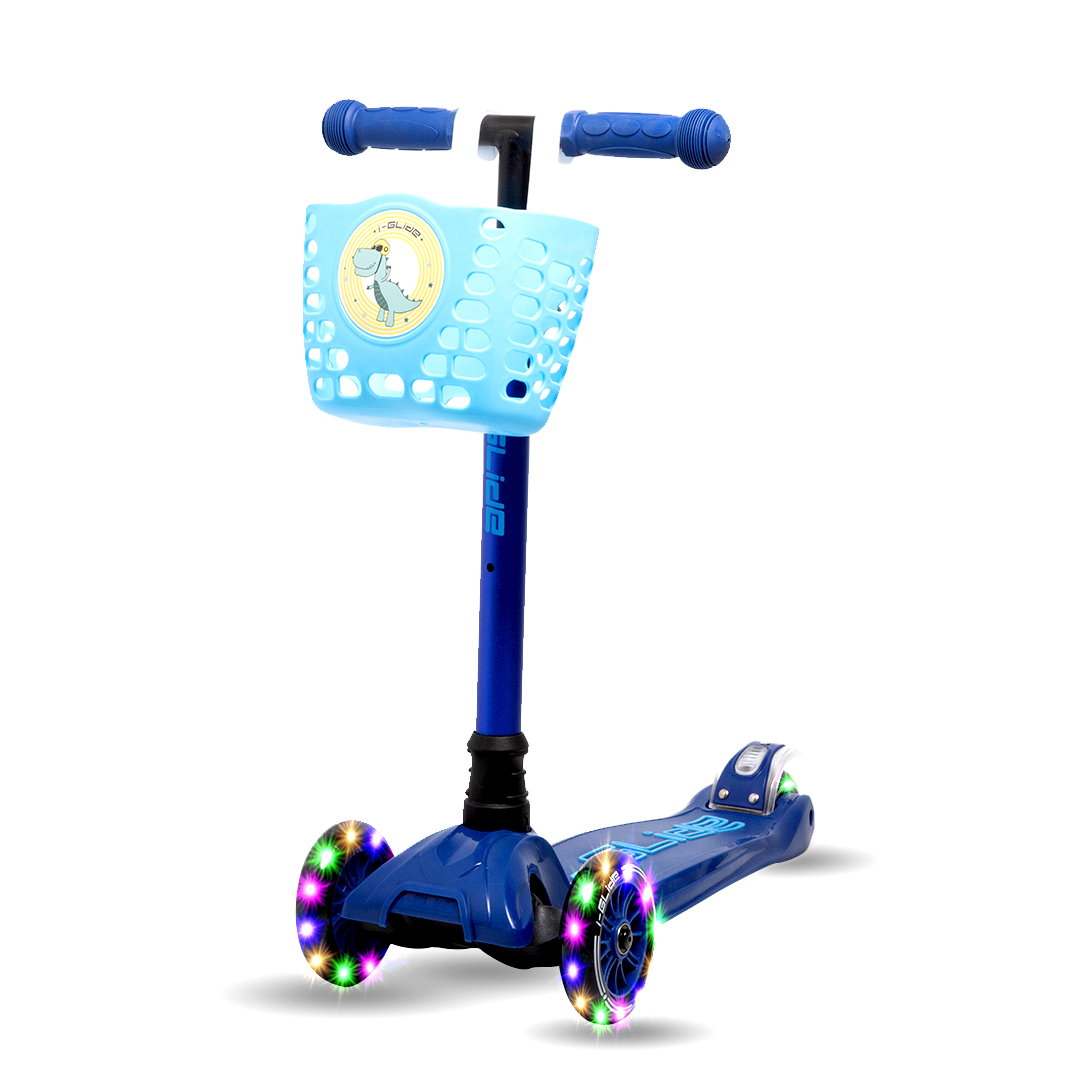 i-Glide 3 Wheel Kids Scooter Blue/Blue with Basket