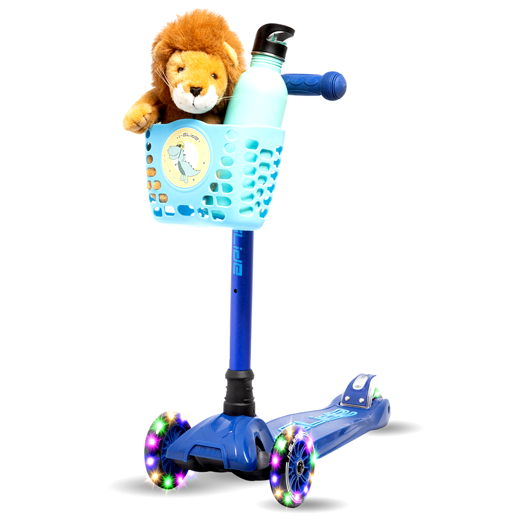 i-Glide 3 Wheel Kids Scooter Blue/Blue with Basket