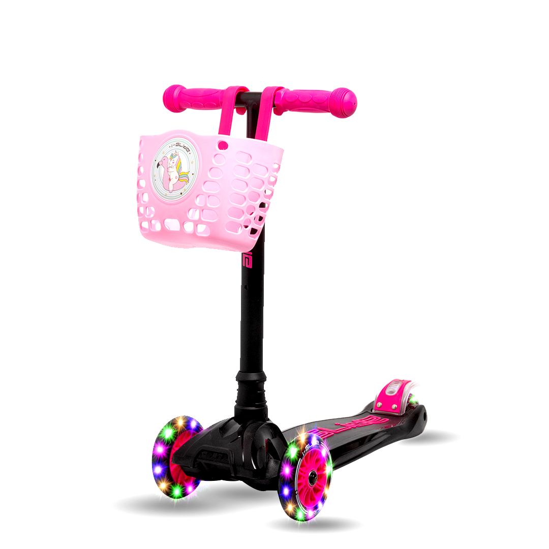 i-Glide 3 Wheel Kids Scooter Black/Pink with Basket