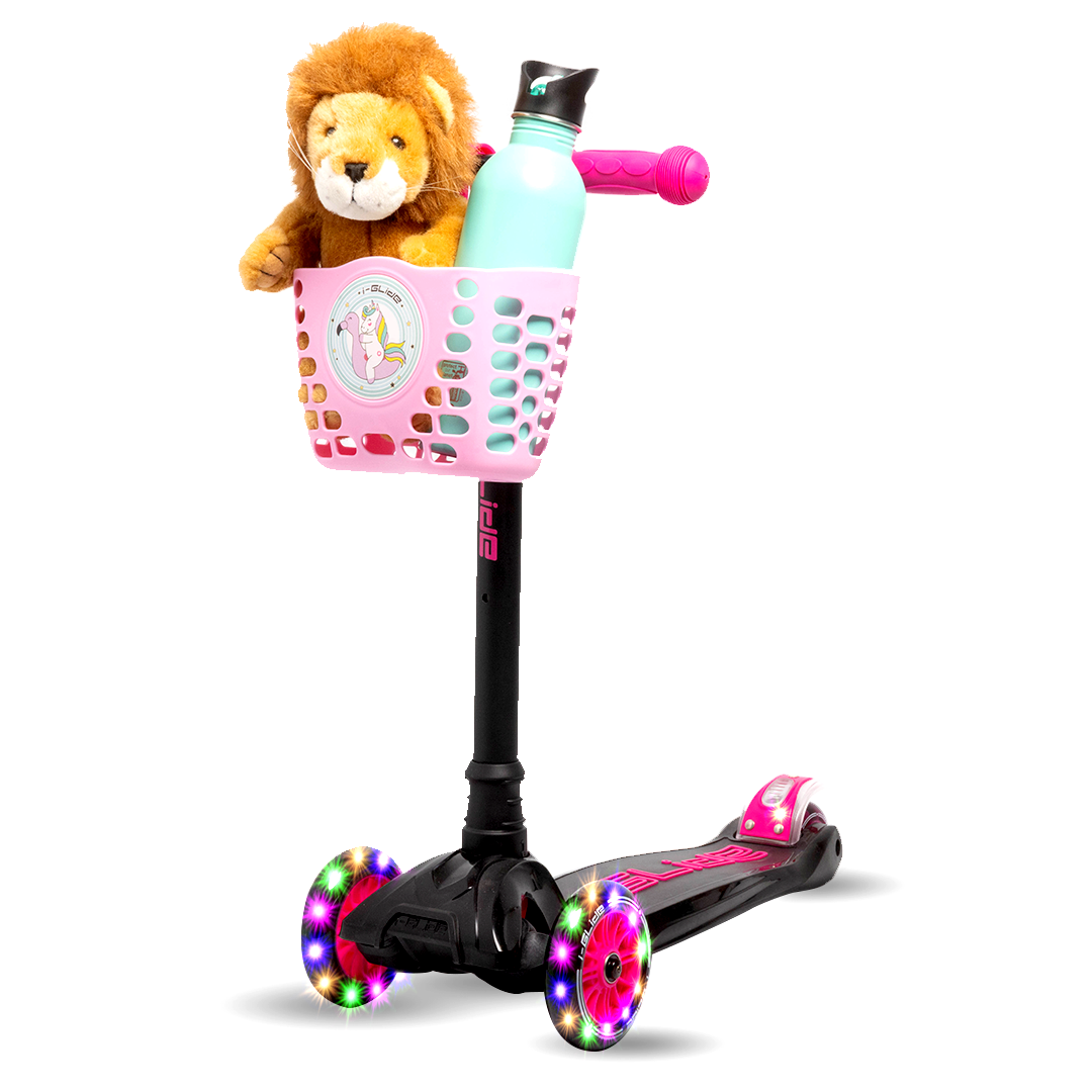 i-Glide 3 Wheel Kids Scooter Black/Pink with Basket