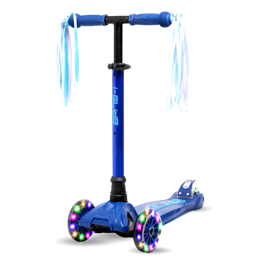 i-Glide 3 Wheel Kids Scooter Blue/Blue with Ribbons