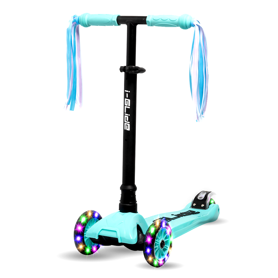 i-Glide 3 Wheel Kids Scooter Aqua with Ribbons