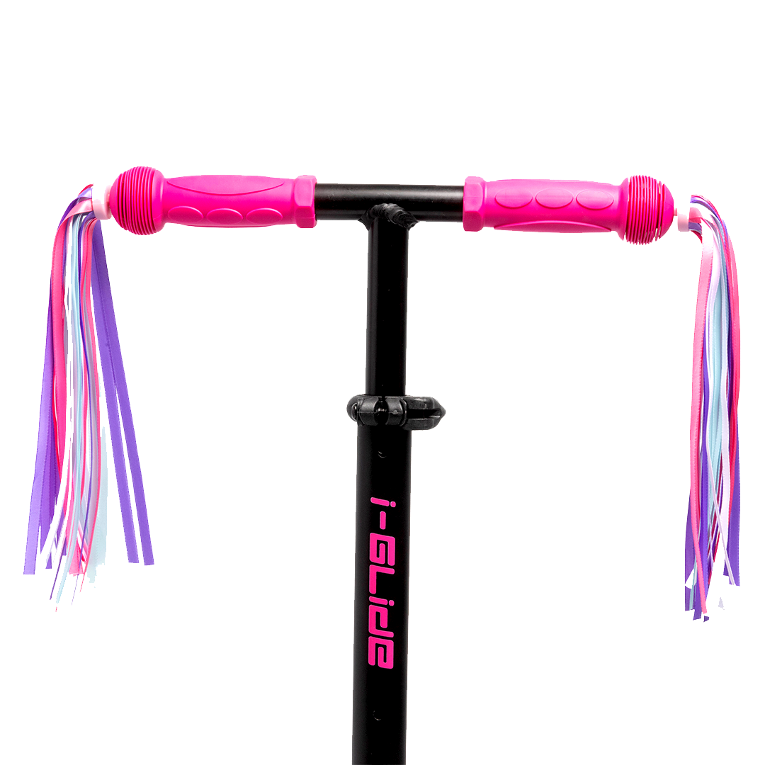 i-Glide 3 Wheel Kids Scooter Black/Pink with Ribbons