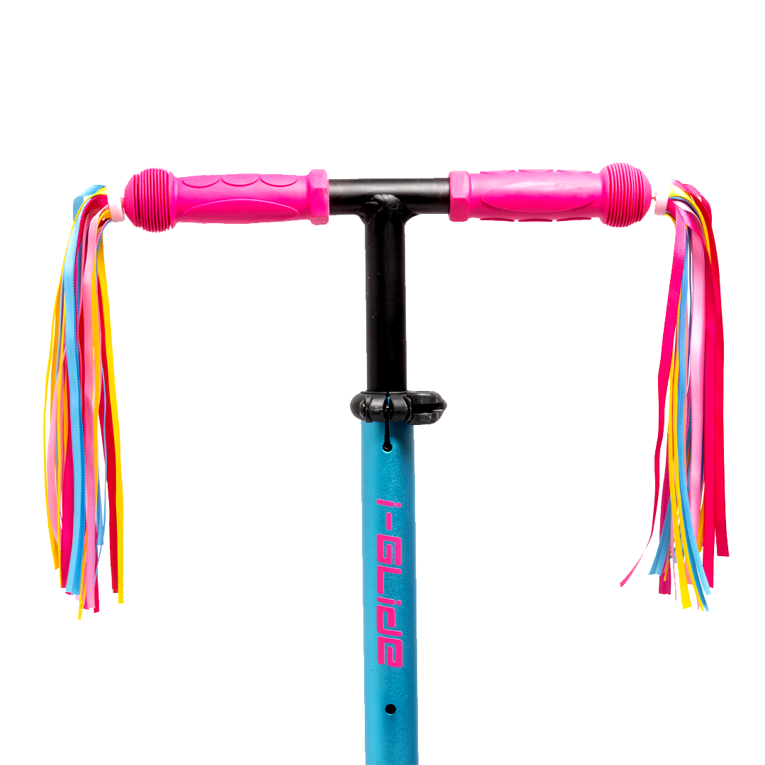i-Glide 3 Wheel Kids Scooter Pink/Aqua with Ribbons