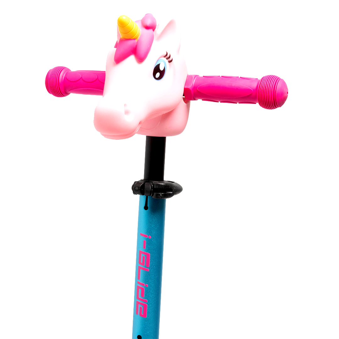 i-Glide 3 Wheel Kids Scooter Pink/Aqua with Unicorn Head