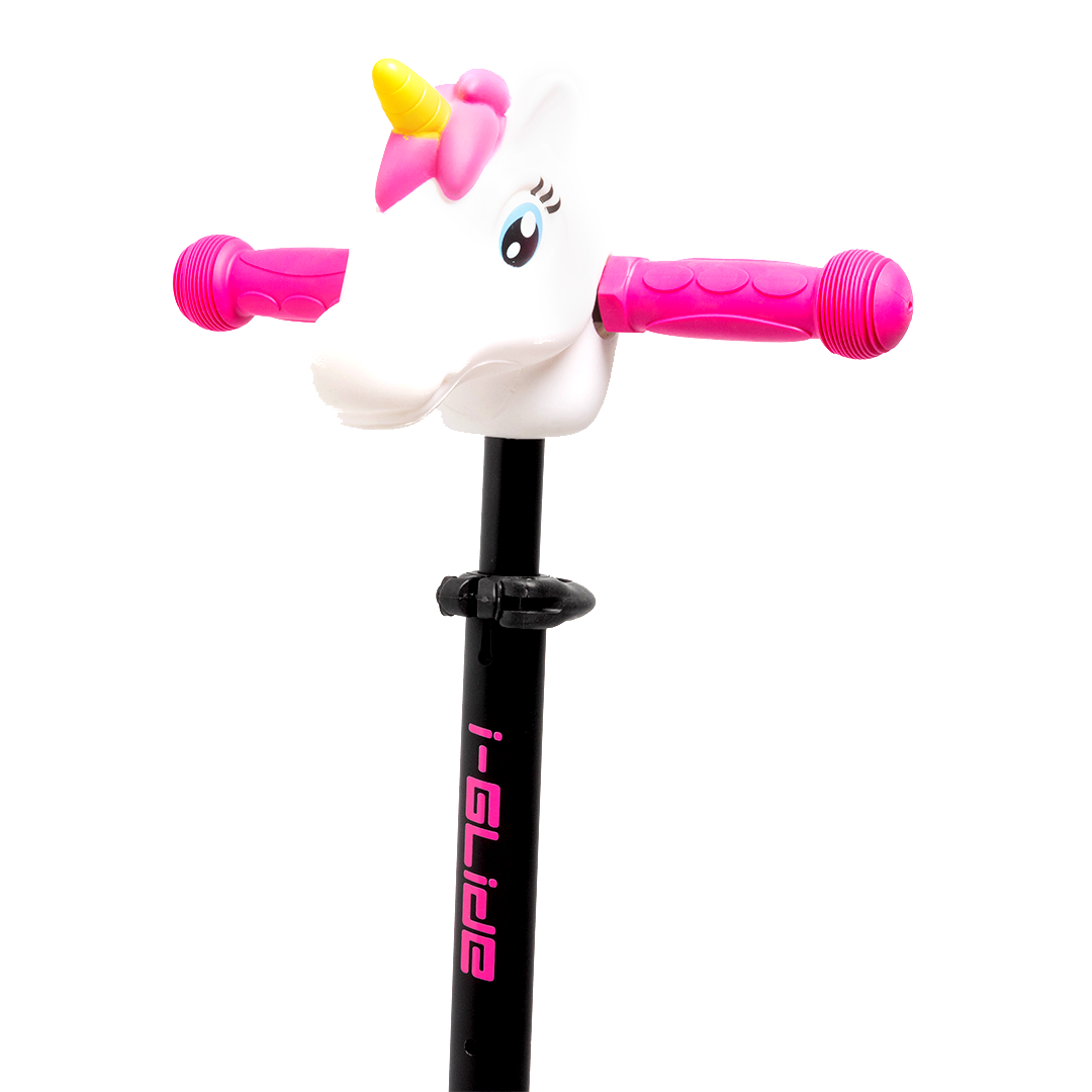 i-Glide 3 Wheel Kids Scooter Black/Pink with Unicorn Head