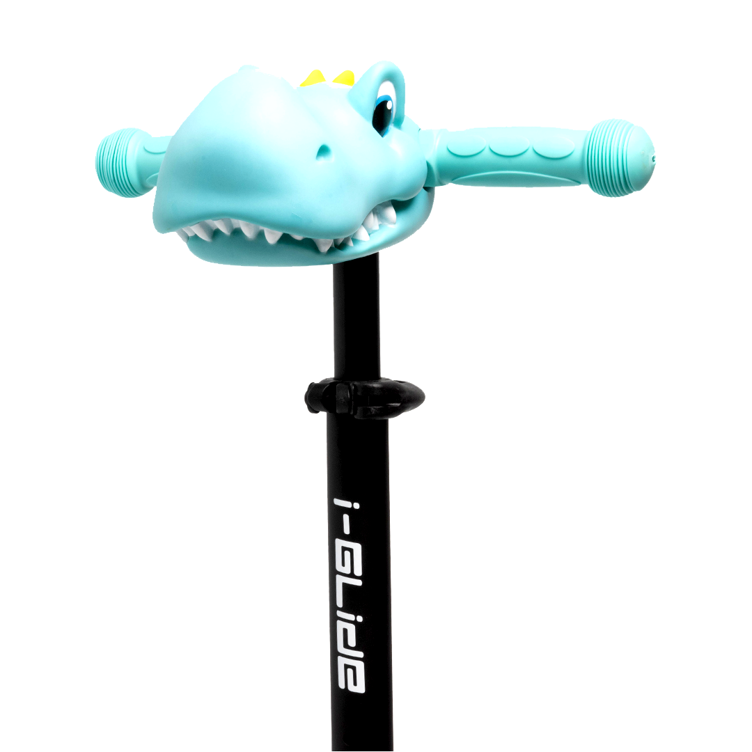 i-Glide 3 Wheel Kids Scooter Aqua with Dino Head