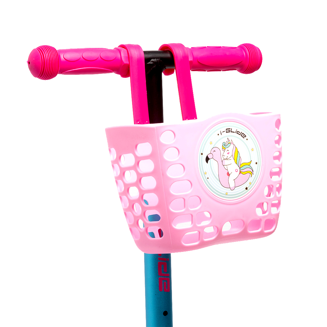i-Glide 3 Wheel Kids Scooter Pink/Aqua with Basket