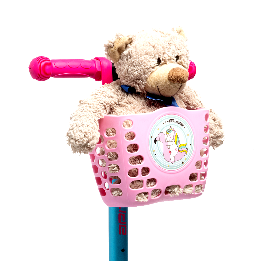 i-Glide 3 Wheel Kids Scooter Pink/Aqua with Basket
