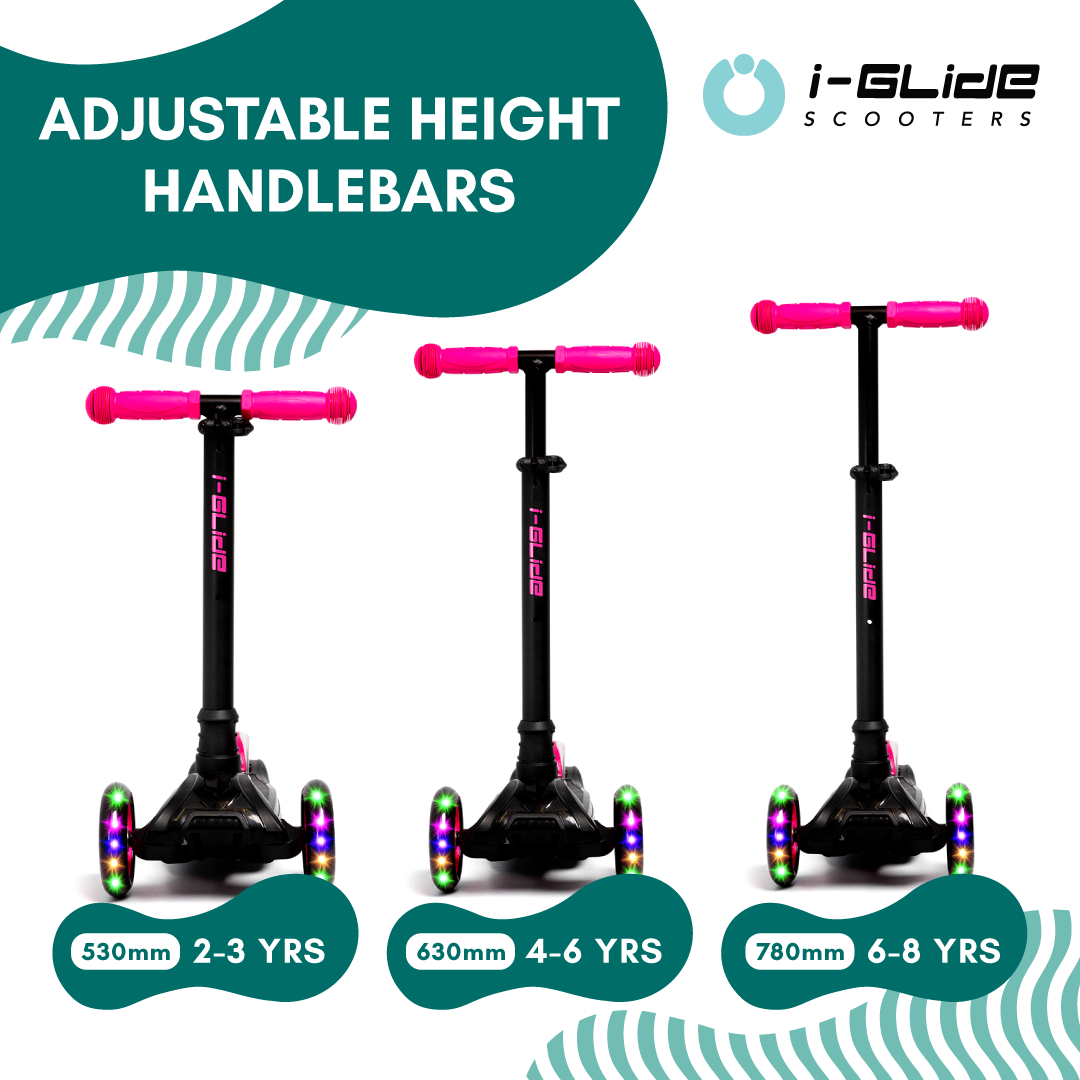 i-Glide 3 Wheel Kids Scooter Black/Pink with Unicorn Head and Ribbons