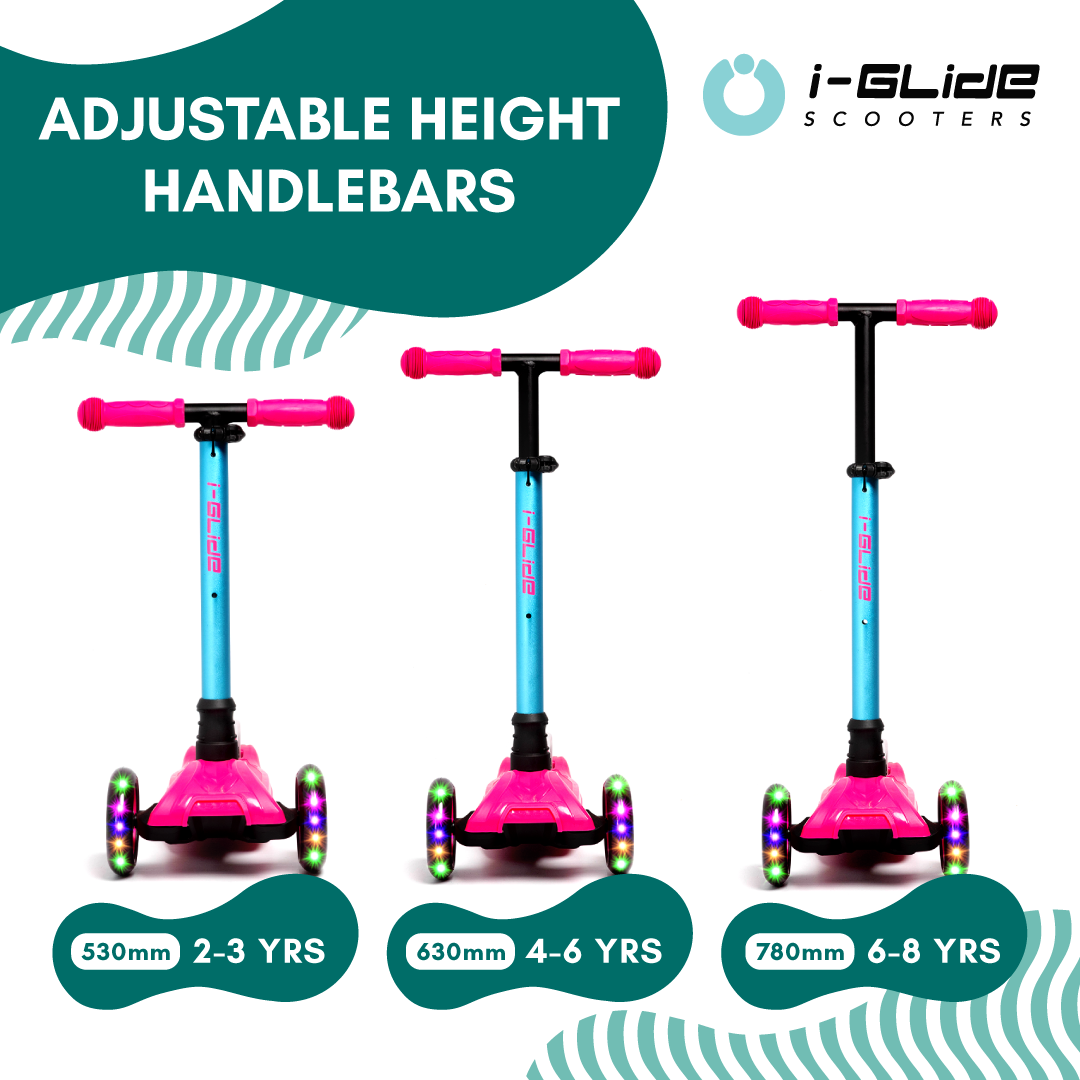 i-Glide 3 Wheel Kids Scooter Pink/Aqua with Ribbons