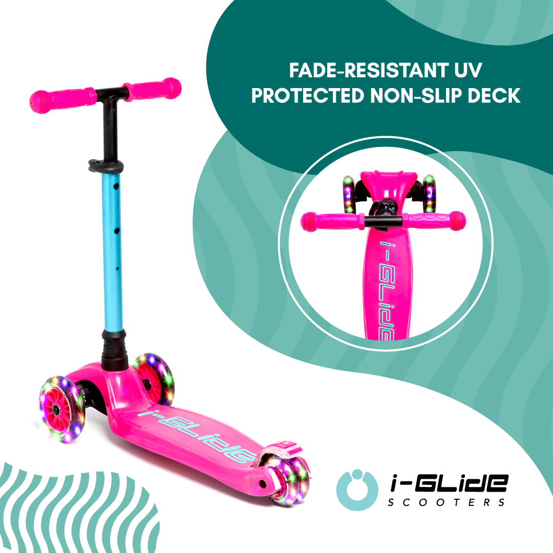 i-Glide 3 Wheel Kids Scooter Pink/Aqua with Ribbons