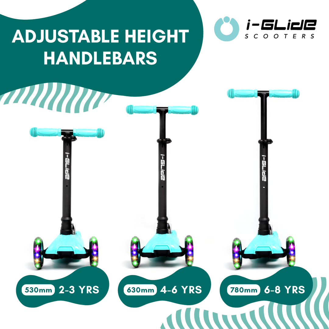 i-Glide 3 Wheel Kids Scooter Aqua with Toddler Seat