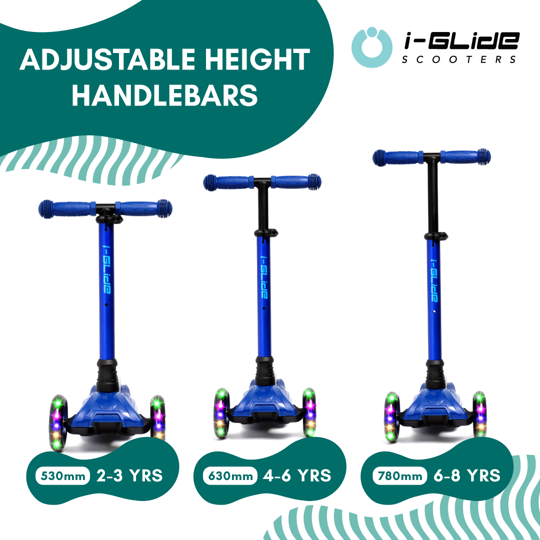 i-Glide 3 Wheel Kids Scooter Blue/Blue with Basket