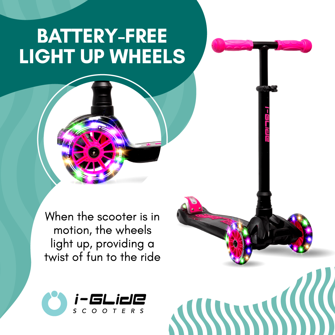 i-Glide 3 Wheel Kids Scooter Black/Pink with Unicorn Head and Ribbons