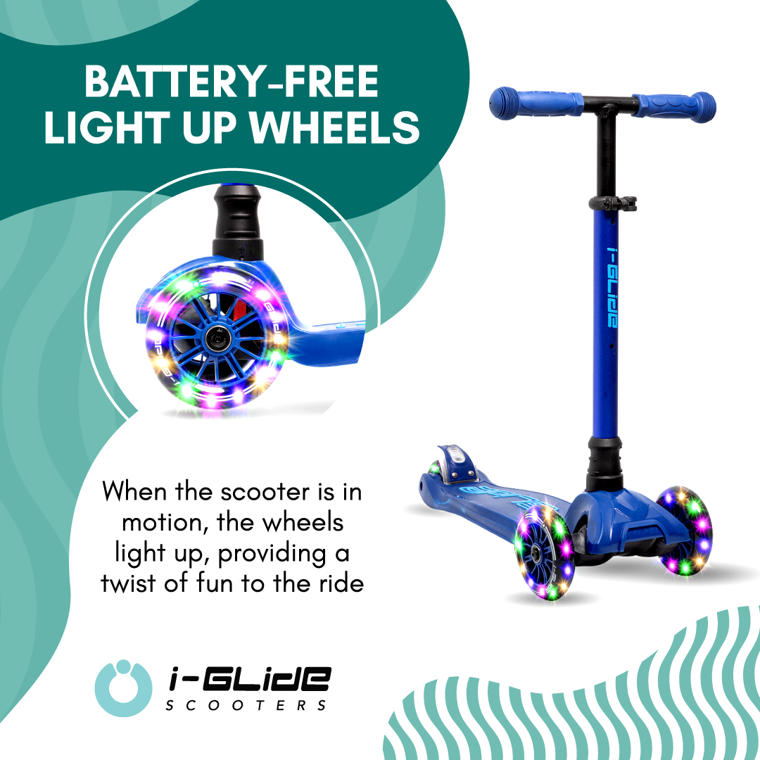 i-Glide 3 Wheel Kids Scooter Blue/Blue with Basket