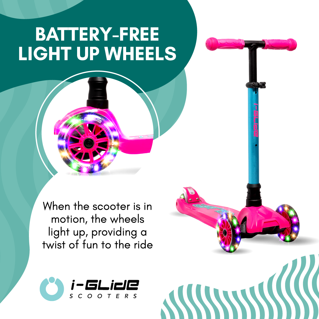 i-Glide 3 Wheel Kids Scooter Pink/Aqua with Ribbons