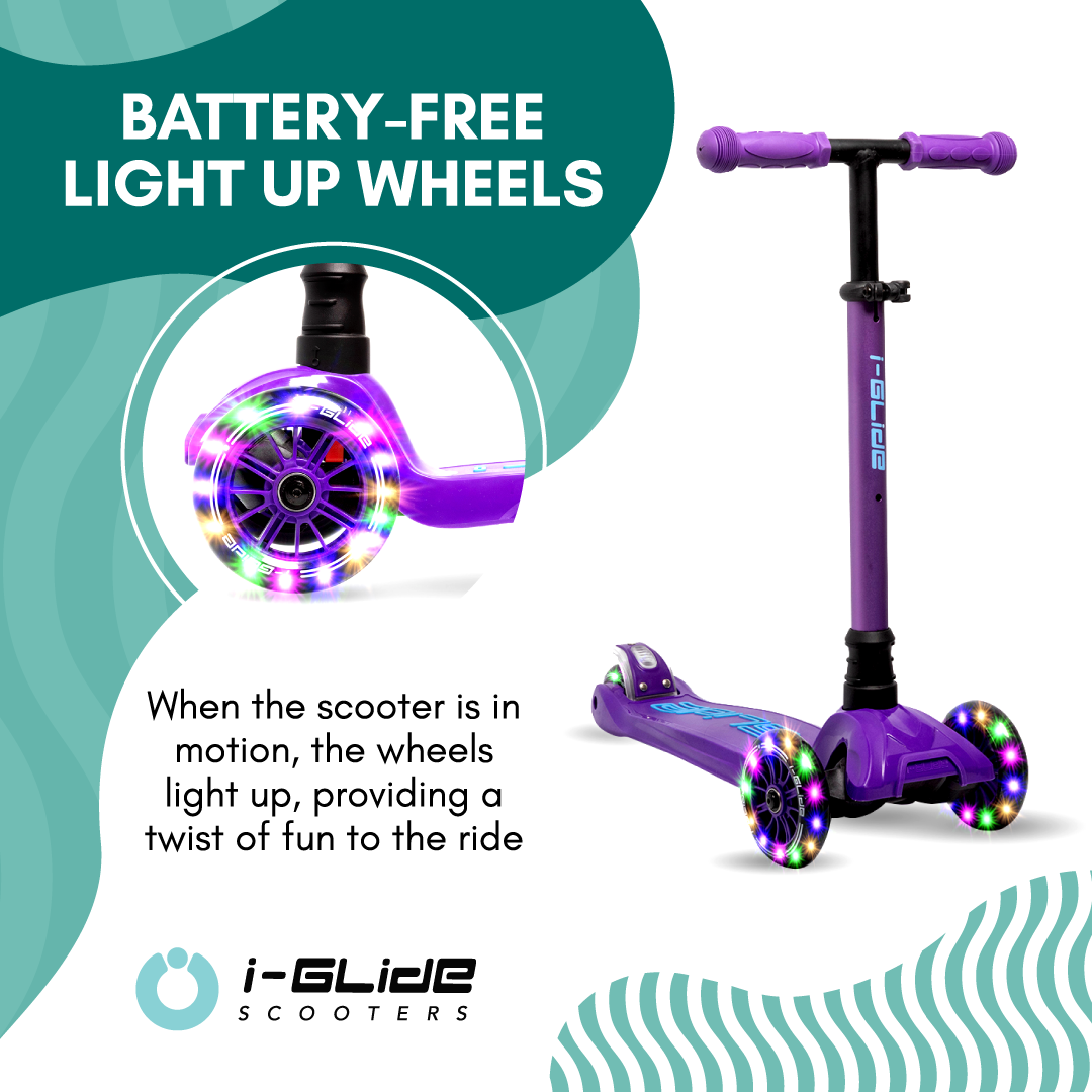 i-Glide 3 Wheel Kids Scooter Purple/Blue with Dinosaur Head and Ribbons