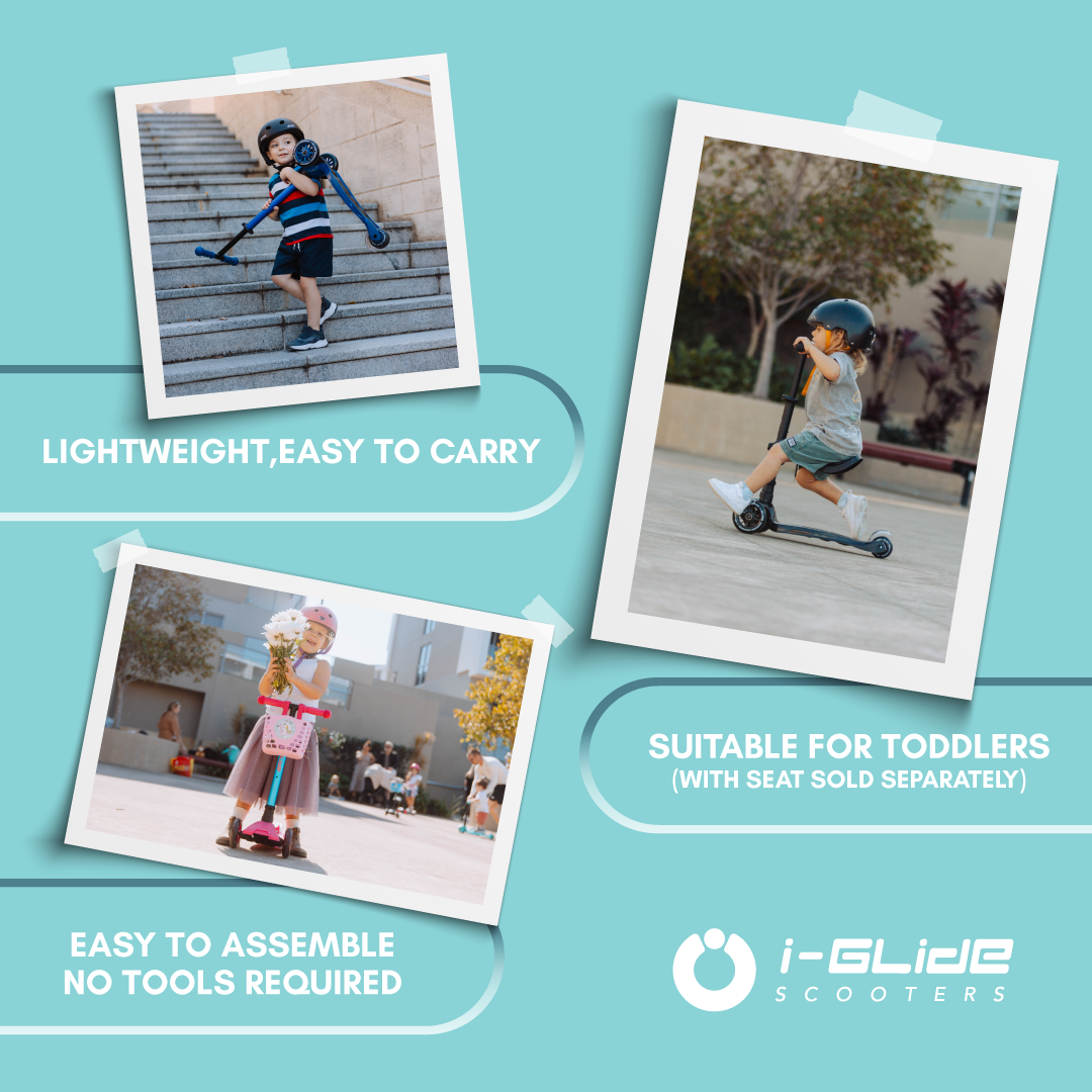 i-Glide 3 Wheel Kids Scooter Aqua with Toddler Seat
