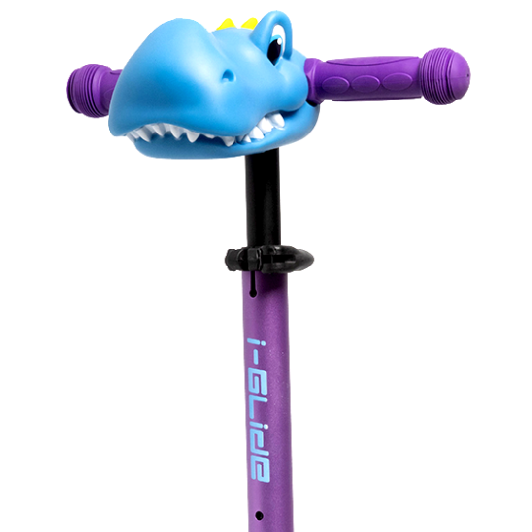 i-Glide 3 Wheel Kids Scooter Purple/Blue with Dinosaur Head