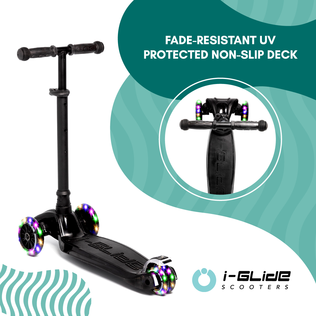 i-Glide 3 Wheel Kids Scooter Black with Dinosaur Head and Ribbons
