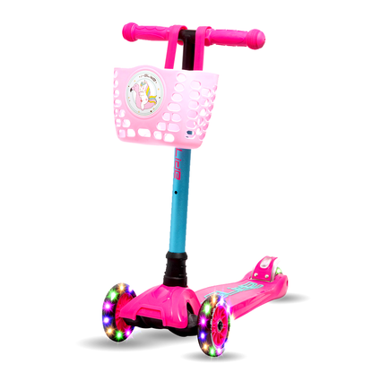 i-Glide 3 Wheel Kids Scooter Pink/Aqua with Basket