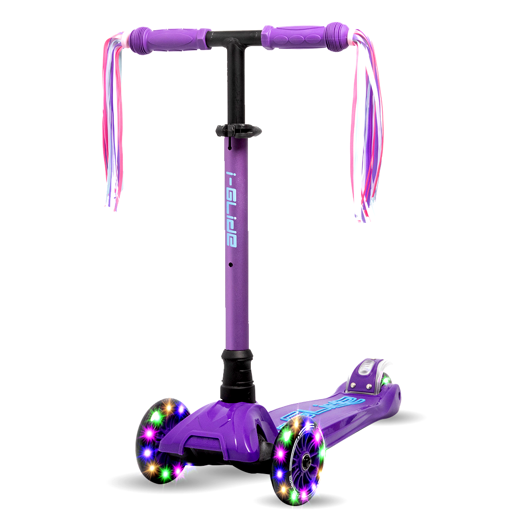 i-Glide 3 Wheel Kids Scooter Purple/Blue with Ribbons