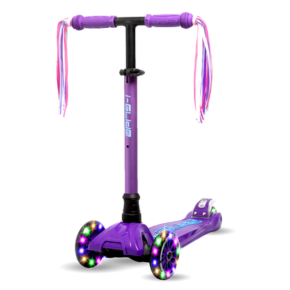 i-Glide 3 Wheel Kids Scooter Purple/Blue with Ribbons