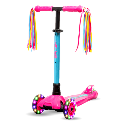 i-Glide 3 Wheel Kids Scooter Pink/Aqua with Ribbons