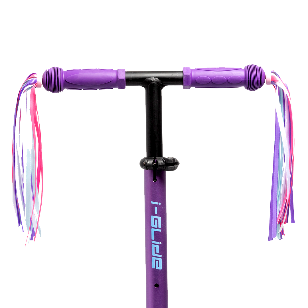 i-Glide 3 Wheel Kids Scooter Purple/Blue with Ribbons