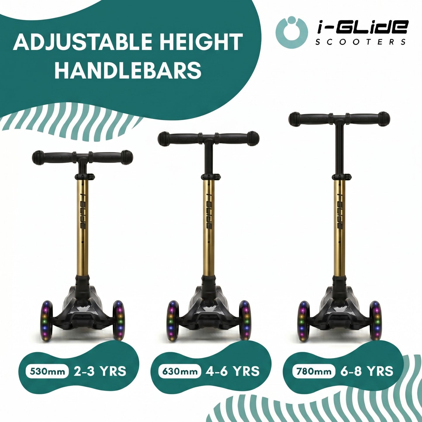 i-GLIDE | 3 Wheel Kids Scooter | Black - Gold Bar
