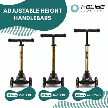 i-GLIDE | 3 Wheel Kids Scooter | Black - Gold Bar