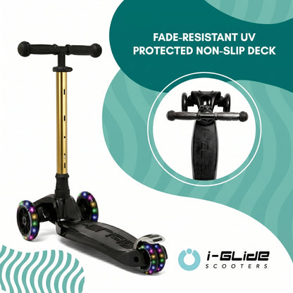i-GLIDE | 3 Wheel Kids Scooter | Black - Gold Bar