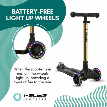 i-GLIDE | 3 Wheel Kids Scooter | Black - Gold Bar
