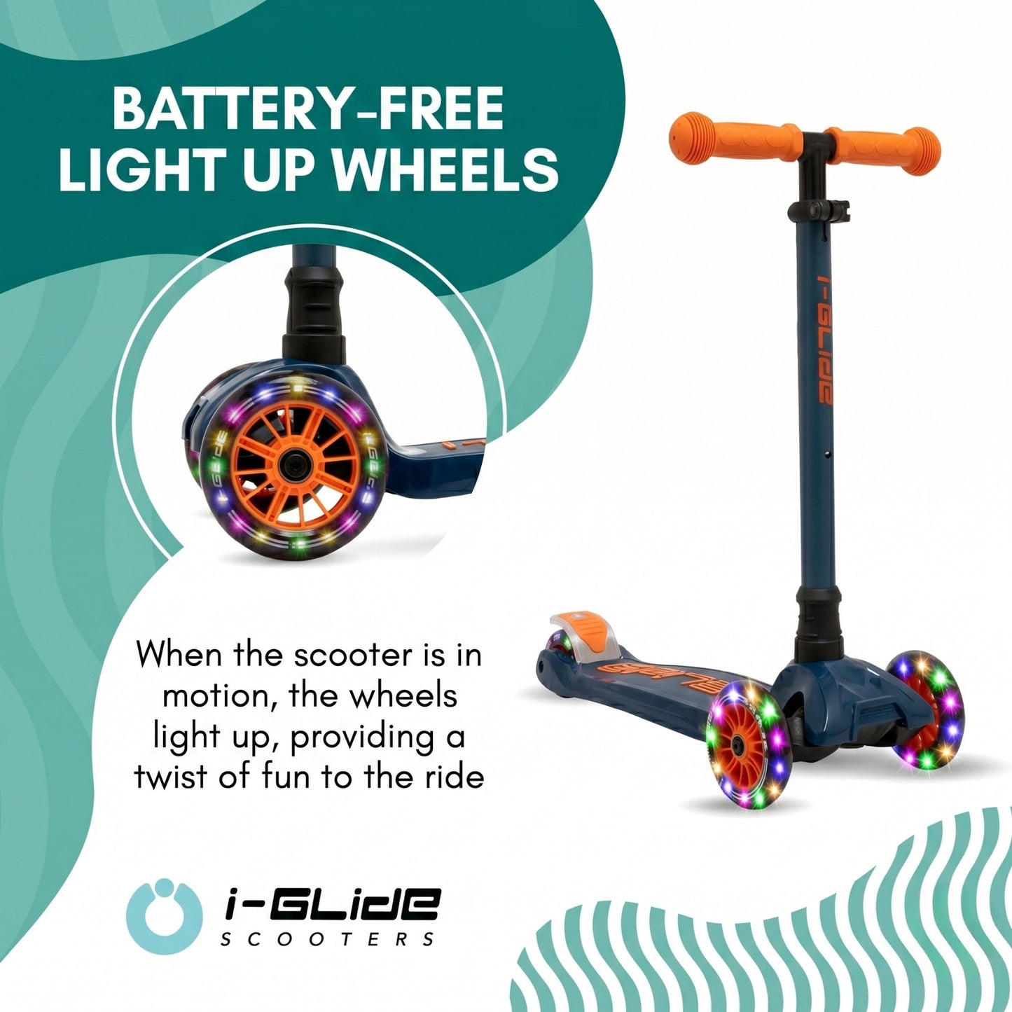 i-GLIDE | 3 Wheel Kids Scooter | Blue / Orange