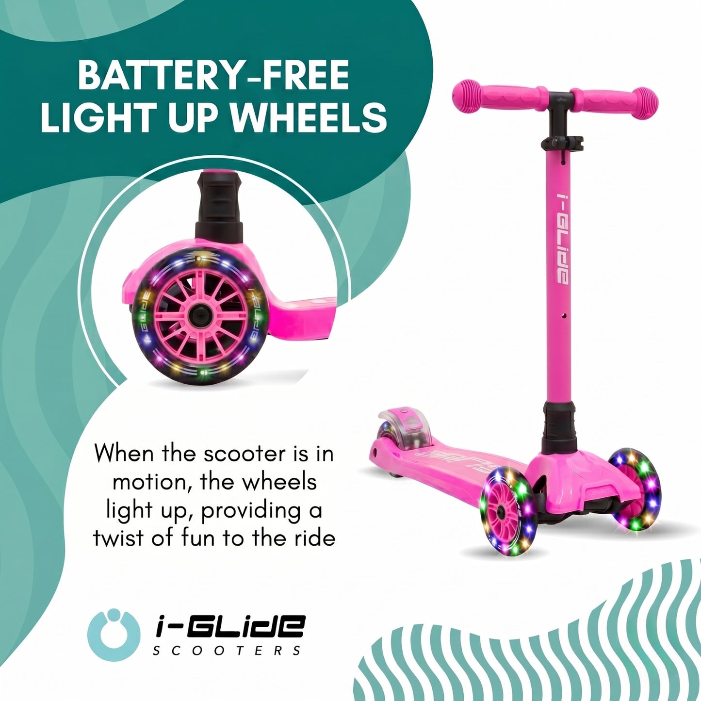 i-GLIDE | 3 Wheel Kids Scooter | Hot Pink