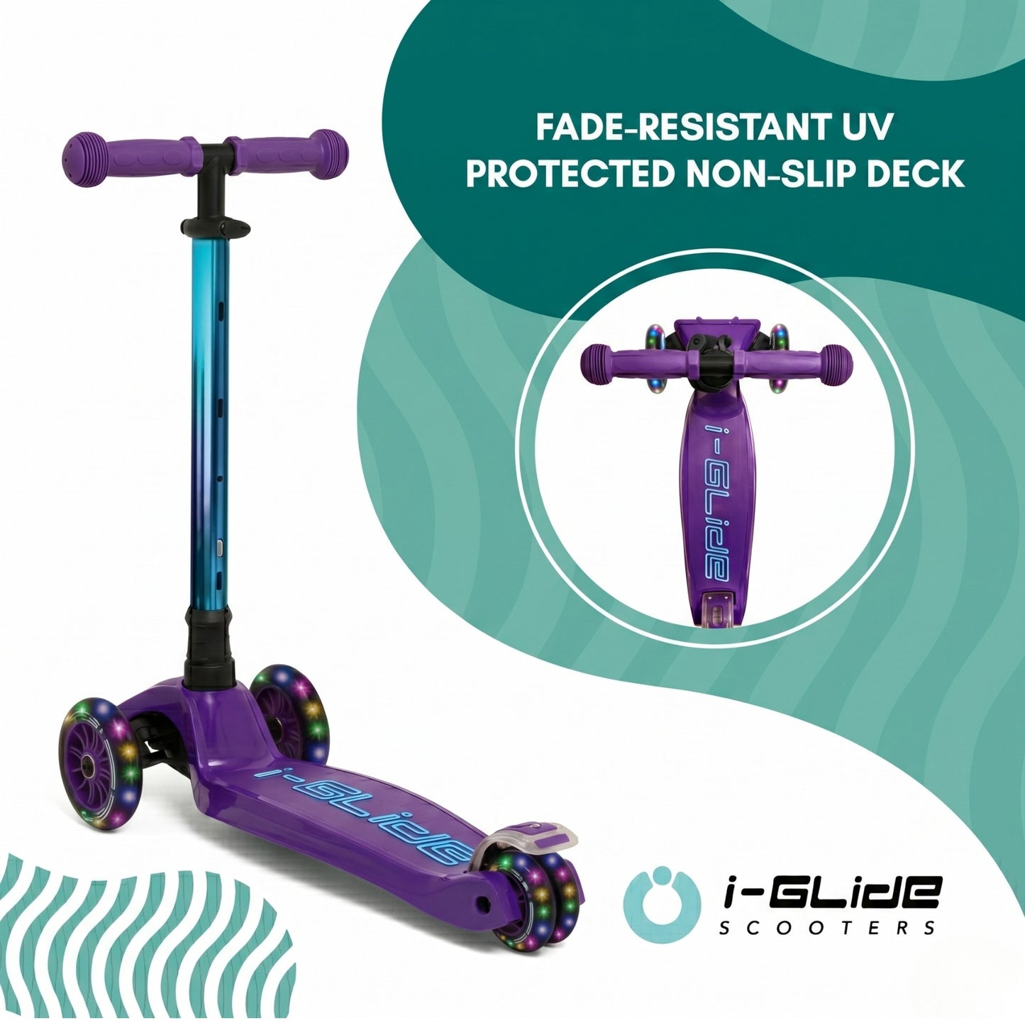 i-GLIDE | 3 Wheel Kids Scooter | Purple / Blue - Neo-chrome Bar