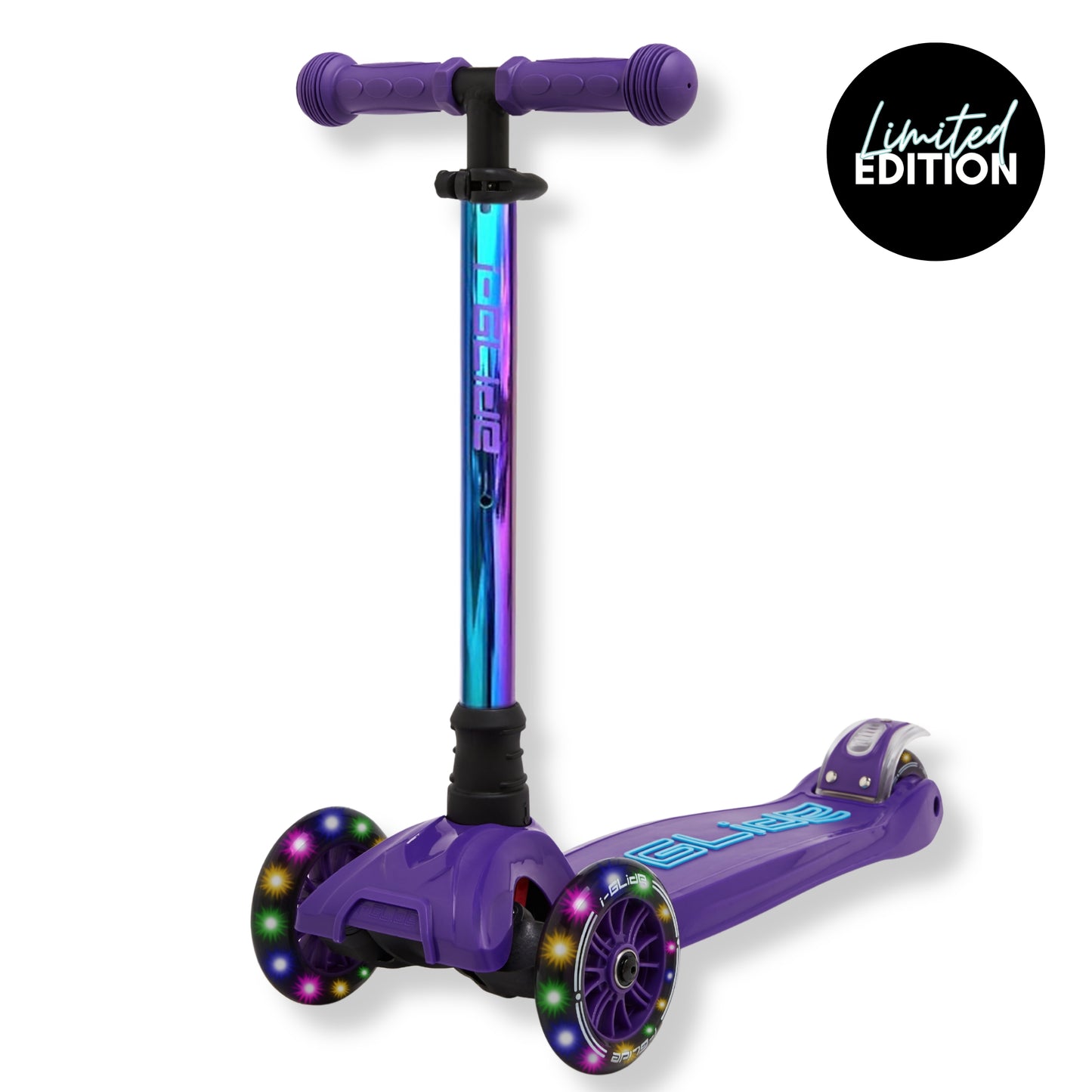 i-GLIDE | 3 Wheel Kids Scooter | Purple / Blue - Neo-chrome Bar