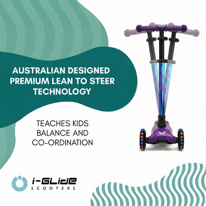 i-GLIDE | 3 Wheel Kids Scooter | Purple / Blue - Neo-chrome Bar