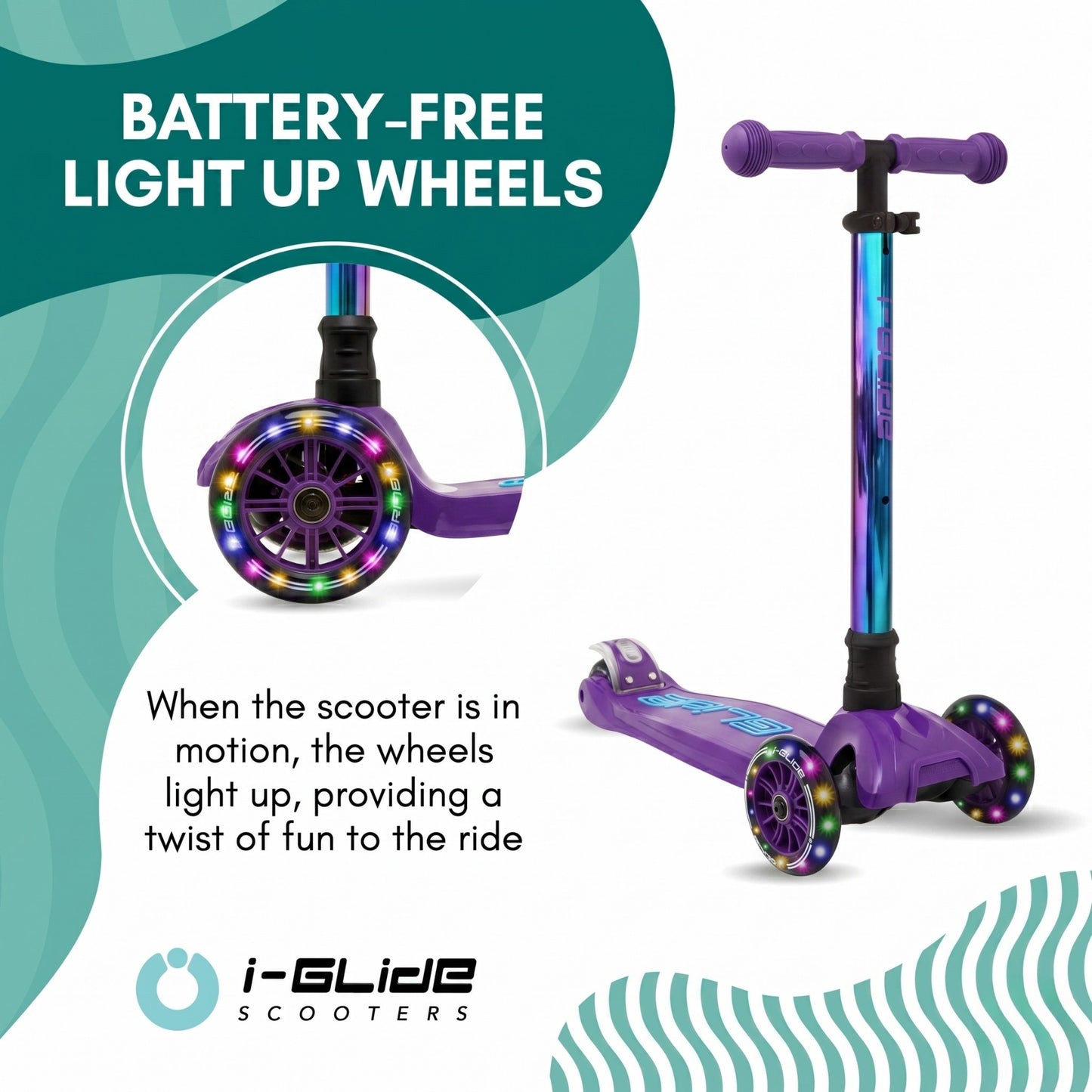 i-GLIDE | 3 Wheel Kids Scooter | Purple / Blue - Neo-chrome Bar