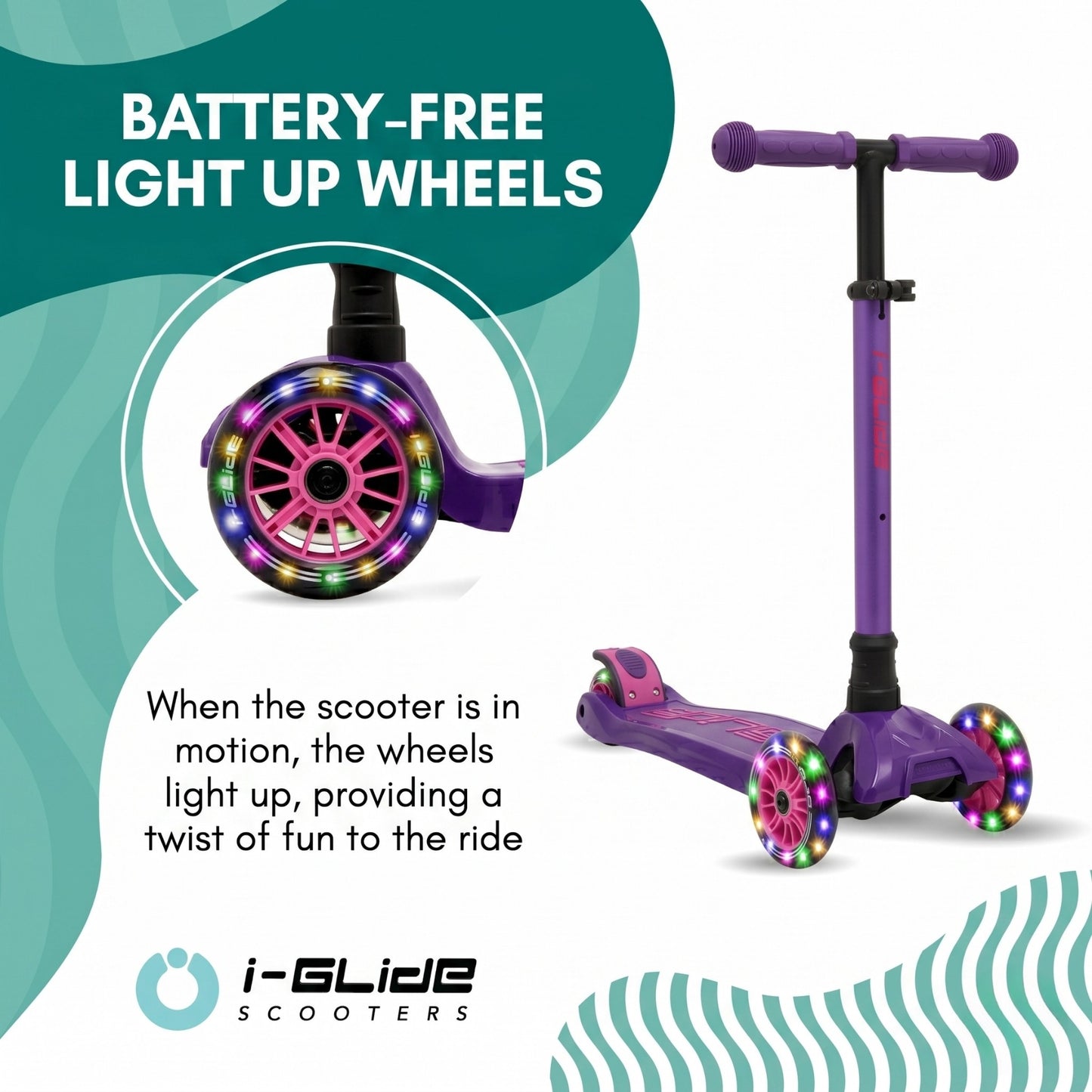 i-GLIDE | 3 Wheel Kids Scooter | Purple / Pink