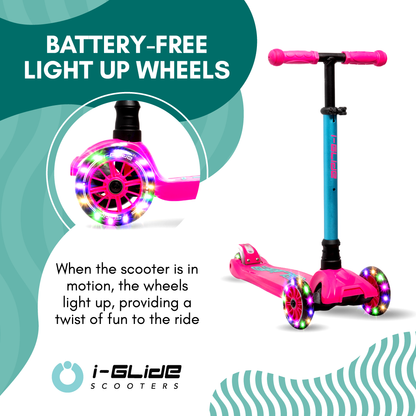 i-Glide 3 Wheel Kids Scooter Pink/Aqua with Basket