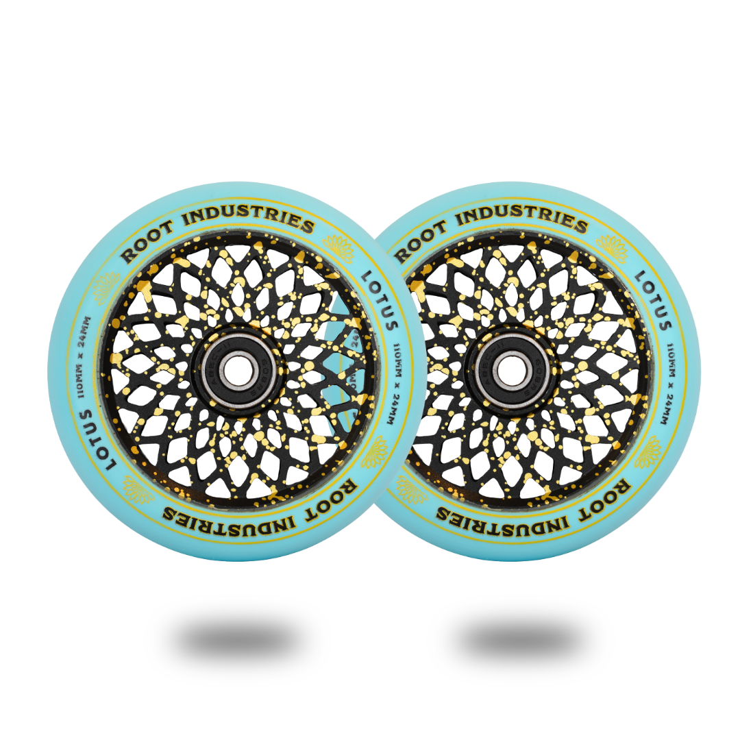 Root Industries Lotus 110mm Wheels - Blue/Gold Splatter (Limited Edition)